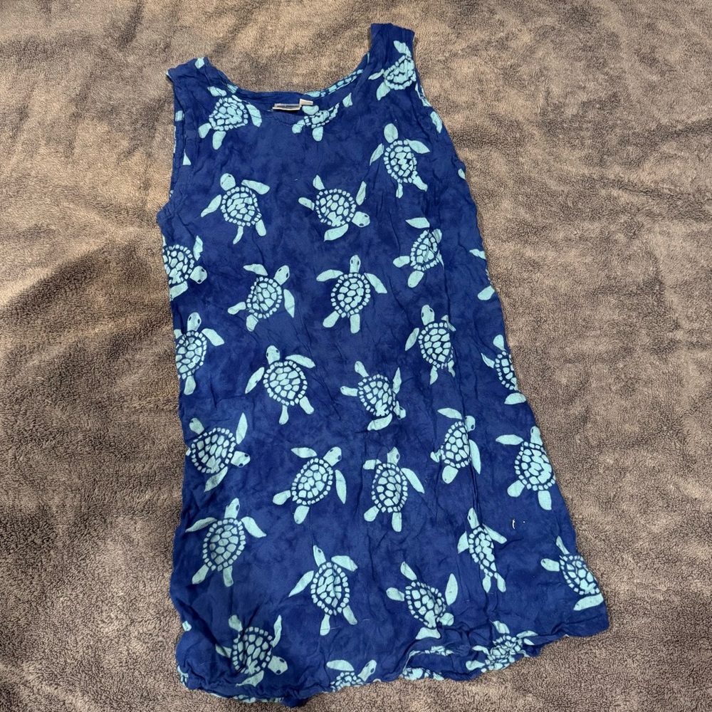 Blue Sleeveless Dress with Turtle Print Kids Size 8